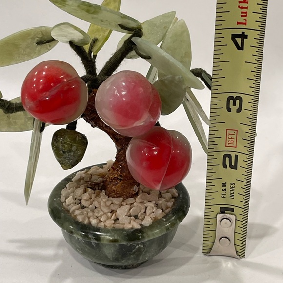 Vintage Asian Mini Bonsai Jade Leaves & Natural Stone Peach Tree Hand Carved - Picture 6 of 15